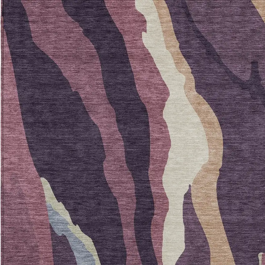 Plum Purple And Ivory Abstract Washable Indoor Outdoor Area Rug Photo 6