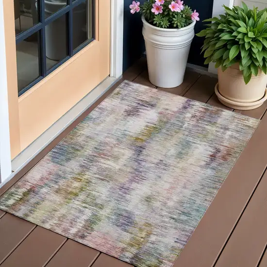 Plum Purple And Ivory Abstract Washable Indoor Outdoor Area Rug Photo 1