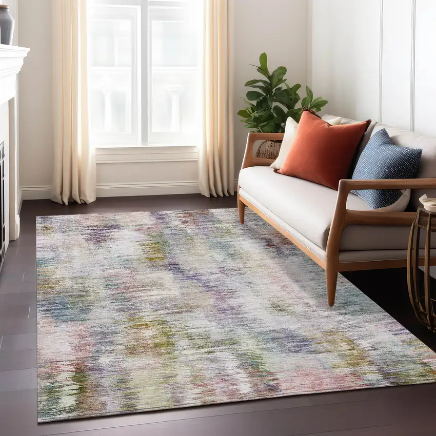 Plum Purple And Ivory Abstract Washable Indoor Outdoor Area Rug Photo 9