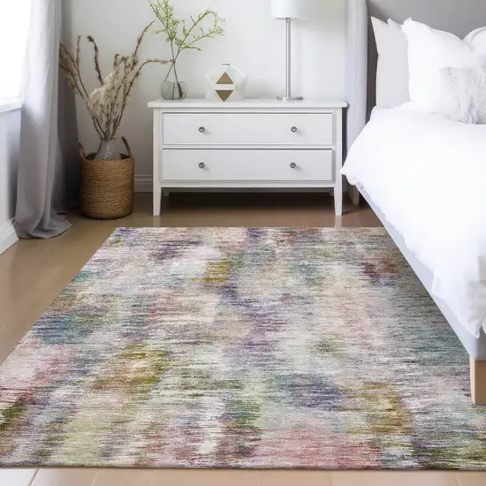 Plum Purple And Ivory Abstract Washable Indoor Outdoor Area Rug Photo 9