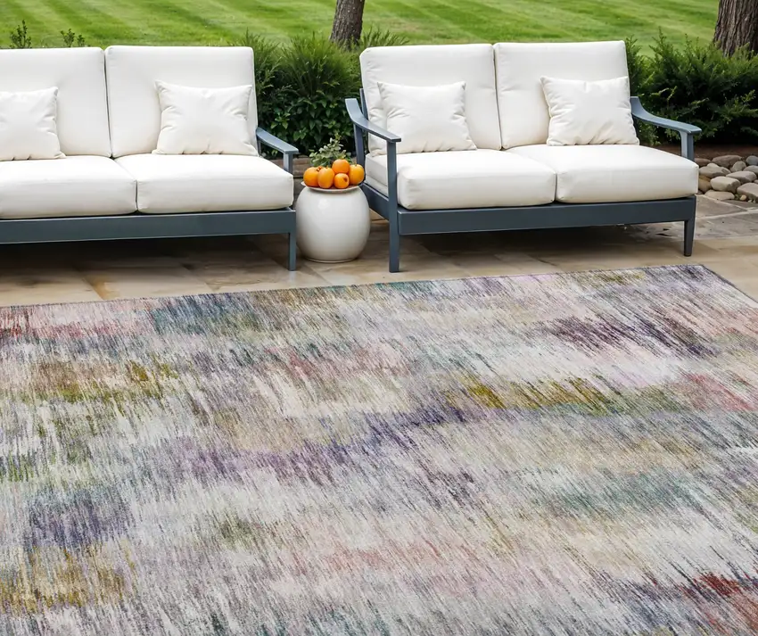Plum Purple And Ivory Abstract Washable Indoor Outdoor Area Rug Photo 1