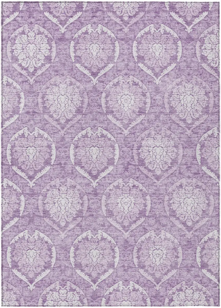 Plum Purple And Ivory Medallion Washable Indoor Outdoor Area Rug Photo 2
