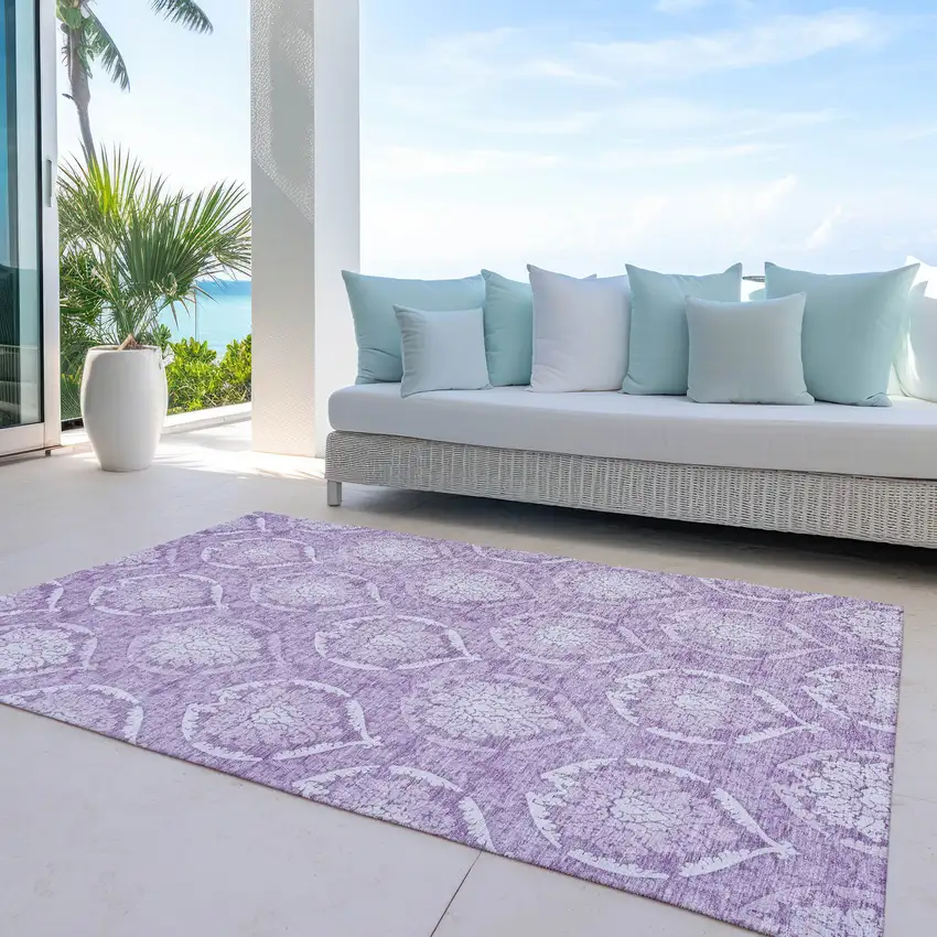 Plum Purple And Ivory Medallion Washable Indoor Outdoor Area Rug Photo 8