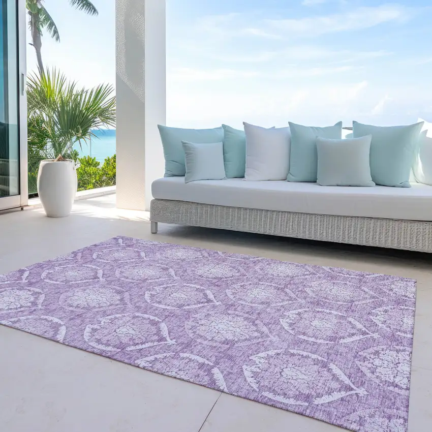 Plum Purple And Ivory Medallion Washable Indoor Outdoor Area Rug Photo 8