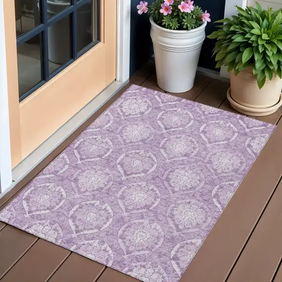 Plum Purple And Ivory Medallion Washable Indoor Outdoor Area Rug Photo 1