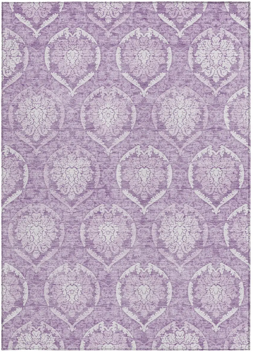 Plum Purple And Ivory Medallion Washable Indoor Outdoor Area Rug Photo 7