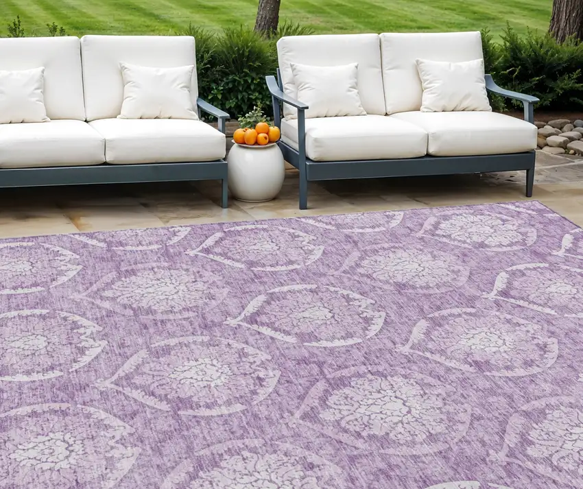 Plum Purple And Ivory Medallion Washable Indoor Outdoor Area Rug Photo 1