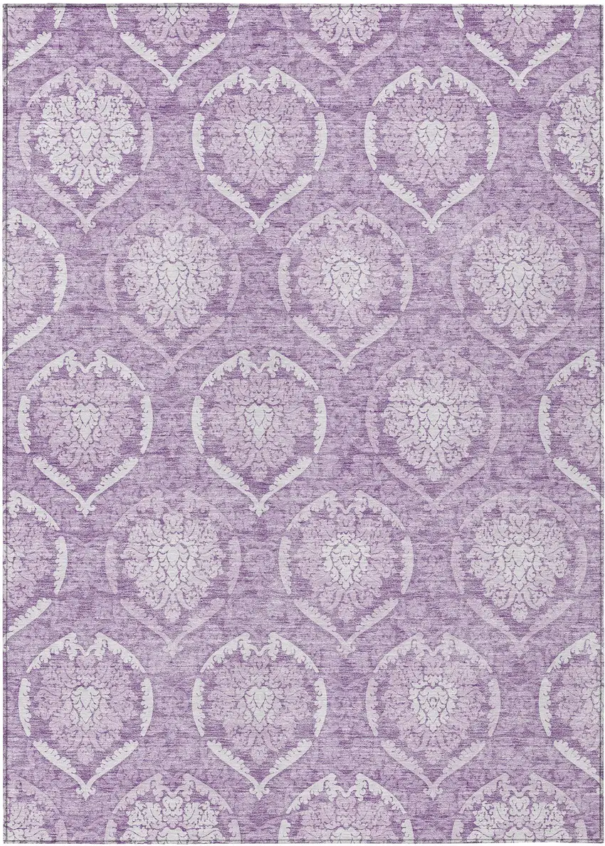 Plum Purple And Ivory Medallion Washable Indoor Outdoor Area Rug Photo 2