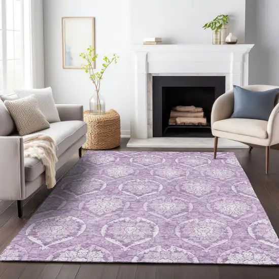 Plum Purple And Ivory Medallion Washable Indoor Outdoor Area Rug Photo 9