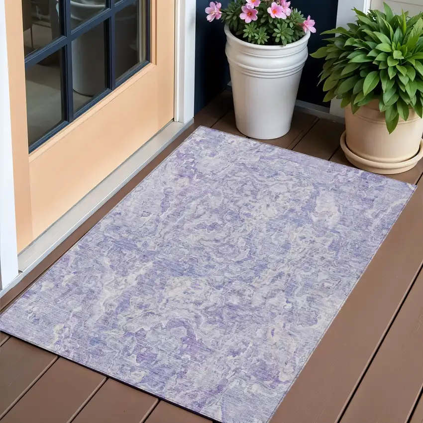 Plum Purple And Lavender Abstract Washable Indoor Outdoor Area Rug Photo 1