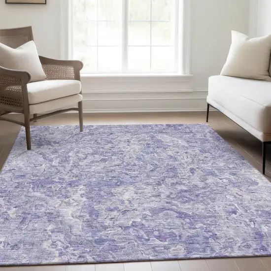Plum Purple And Lavender Abstract Washable Indoor Outdoor Area Rug Photo 9
