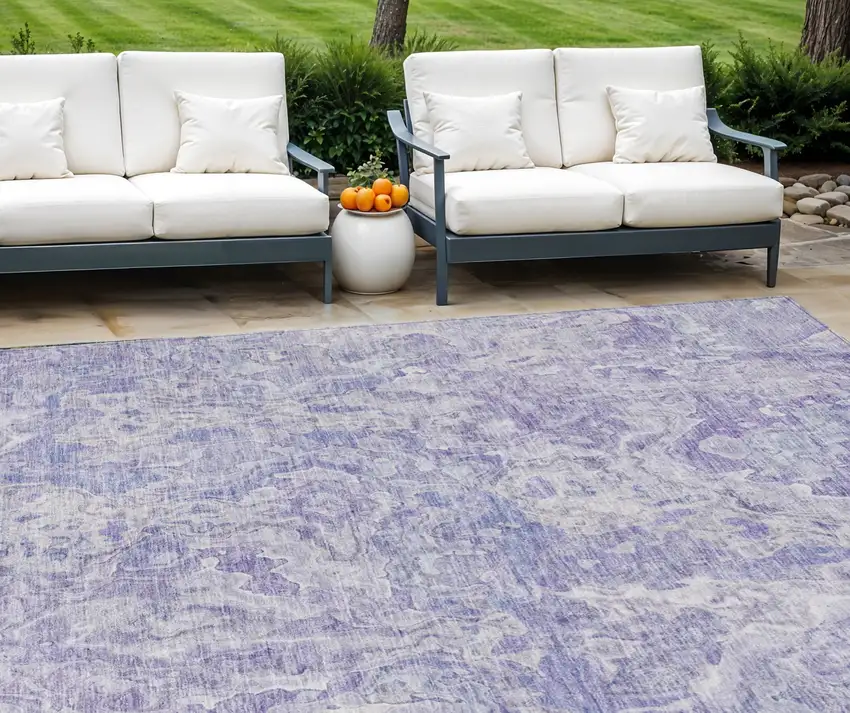 Plum Purple And Lavender Abstract Washable Indoor Outdoor Area Rug Photo 1