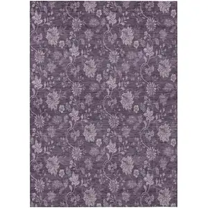 Photo of Plum Purple And Lavender Floral Washable Indoor Outdoor Area Rug