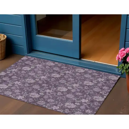 Plum Purple And Lavender Floral Washable Indoor Outdoor Area Rug Photo 1