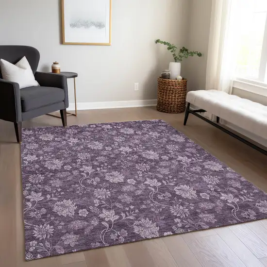 Plum Purple And Lavender Floral Washable Indoor Outdoor Area Rug Photo 9