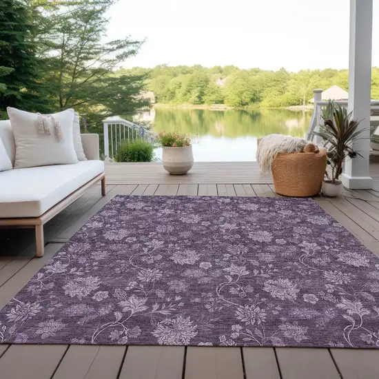 Plum Purple And Lavender Floral Washable Indoor Outdoor Area Rug Photo 9