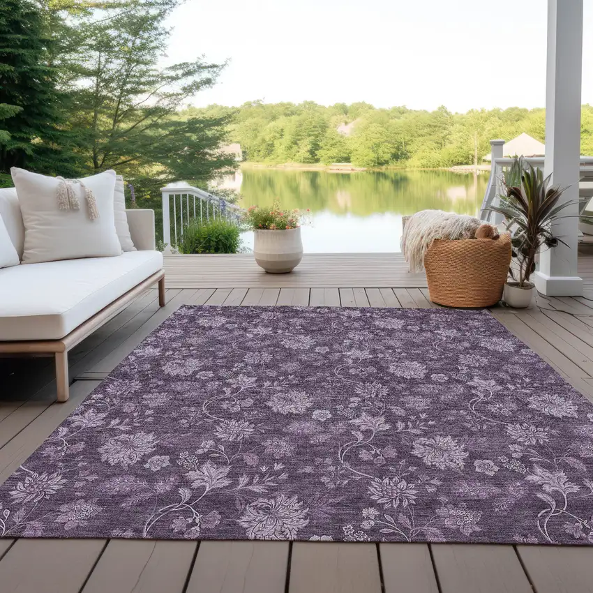 Plum Purple And Lavender Floral Washable Indoor Outdoor Area Rug Photo 9