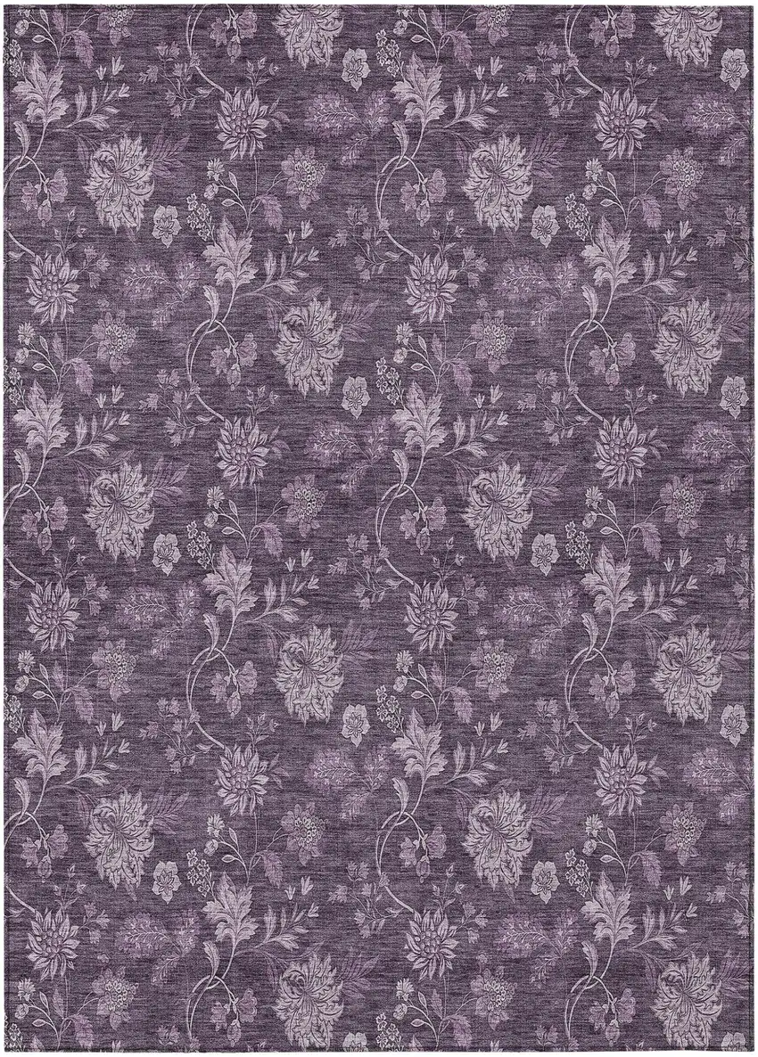 Plum Purple And Lavender Floral Washable Indoor Outdoor Area Rug Photo 2