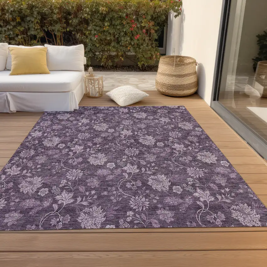 Plum Purple And Lavender Floral Washable Indoor Outdoor Area Rug Photo 7