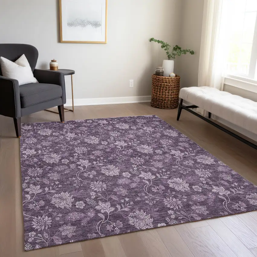 Plum Purple And Lavender Floral Washable Indoor Outdoor Area Rug Photo 9