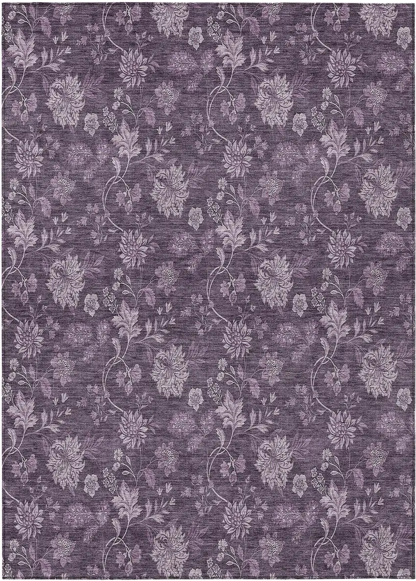 Plum Purple And Lavender Floral Washable Indoor Outdoor Area Rug Photo 2