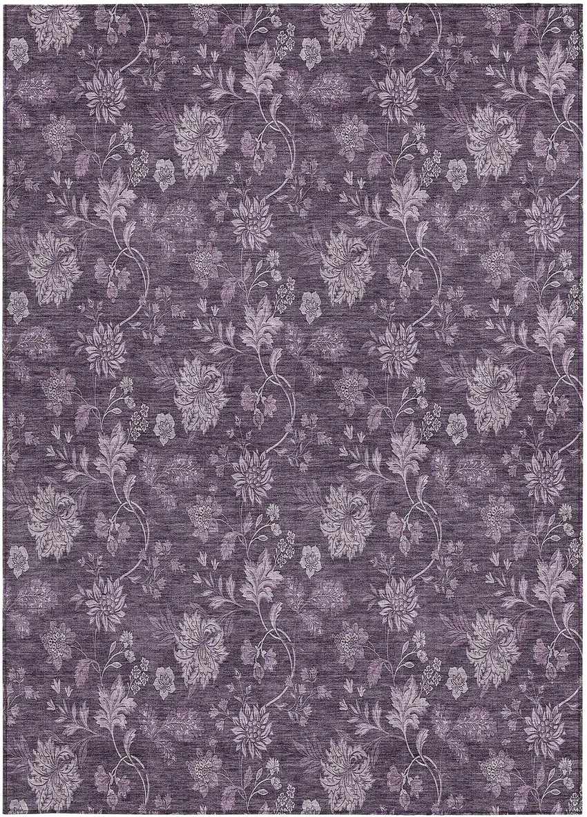 Plum Purple And Lavender Floral Washable Indoor Outdoor Area Rug Photo 7