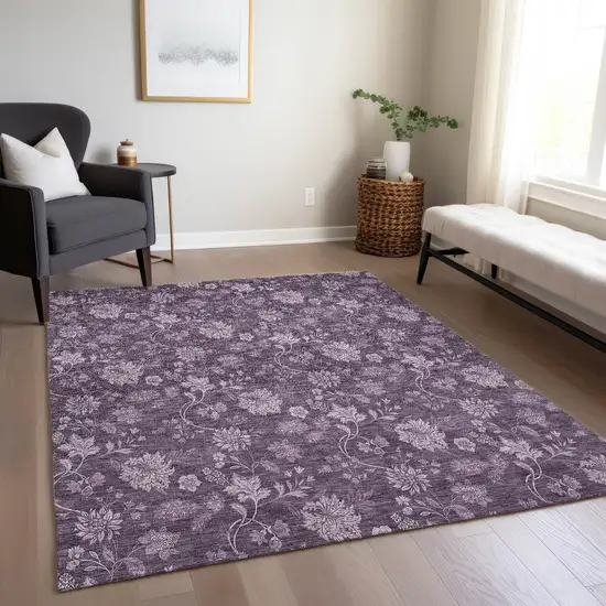 Plum Purple And Lavender Floral Washable Indoor Outdoor Area Rug Photo 9