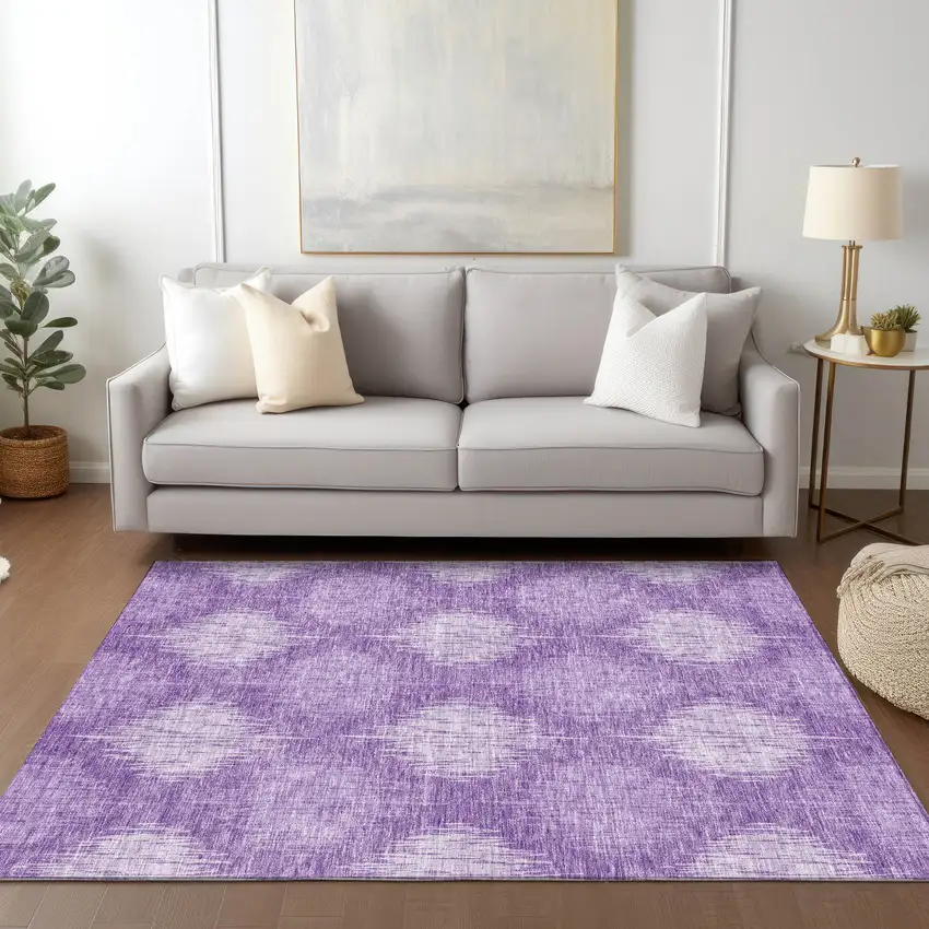 Plum Purple And Lavender Ikat Washable Indoor Outdoor Area Rug Photo 9