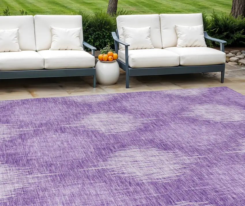 Plum Purple And Lavender Ikat Washable Indoor Outdoor Area Rug Photo 1
