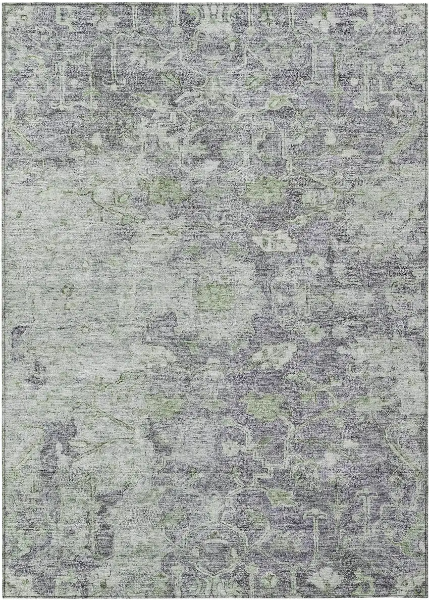 Plum Purple And Olive Green Oriental Washable Indoor Outdoor Area Rug Photo 2