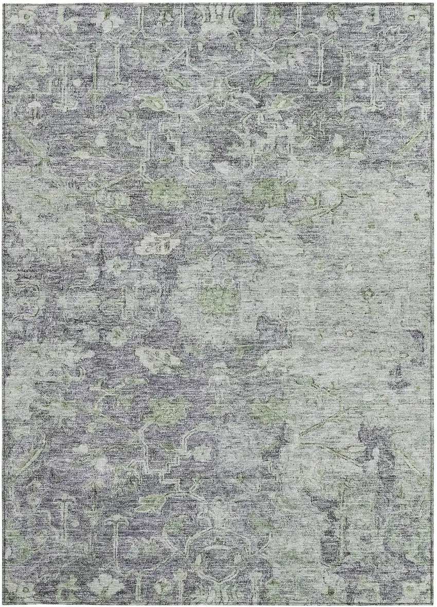 Plum Purple And Olive Green Oriental Washable Indoor Outdoor Area Rug Photo 6