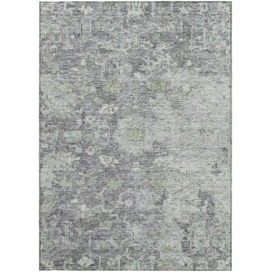 Plum Purple And Olive Green Oriental Washable Indoor Outdoor Area Rug Photo 6