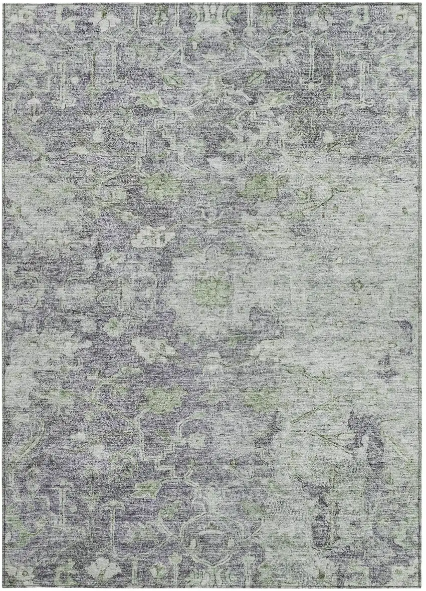 Plum Purple And Olive Green Oriental Washable Indoor Outdoor Area Rug Photo 6