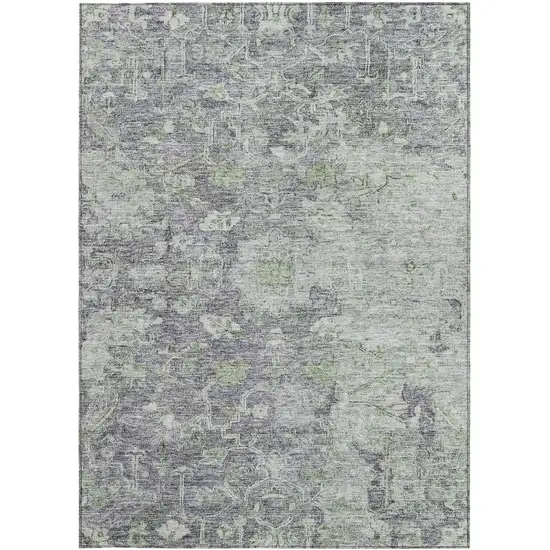 Plum Purple And Olive Green Oriental Washable Indoor Outdoor Area Rug Photo 6