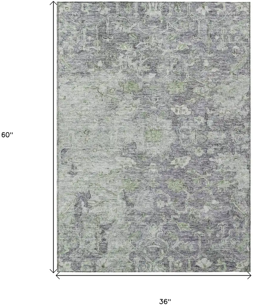 Plum Purple And Olive Green Oriental Washable Indoor Outdoor Area Rug Photo 7