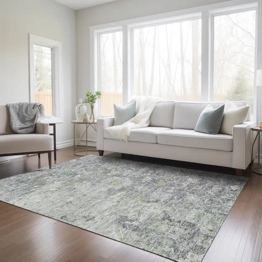 Plum Purple And Olive Green Oriental Washable Indoor Outdoor Area Rug Photo 9