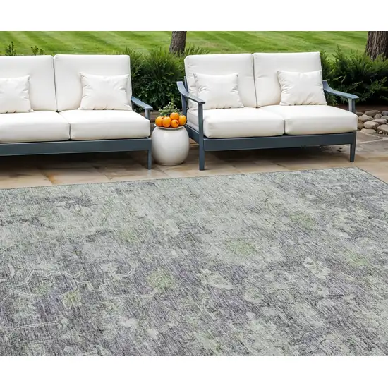 Plum Purple And Olive Green Oriental Washable Indoor Outdoor Area Rug Photo 1