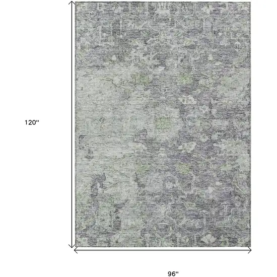 Plum Purple And Olive Green Oriental Washable Indoor Outdoor Area Rug Photo 3