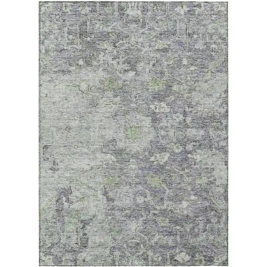 Plum Purple And Olive Green Oriental Washable Indoor Outdoor Area Rug Photo 2