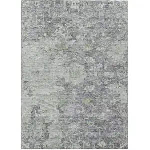 Photo of Plum Purple And Olive Green Oriental Washable Indoor Outdoor Area Rug