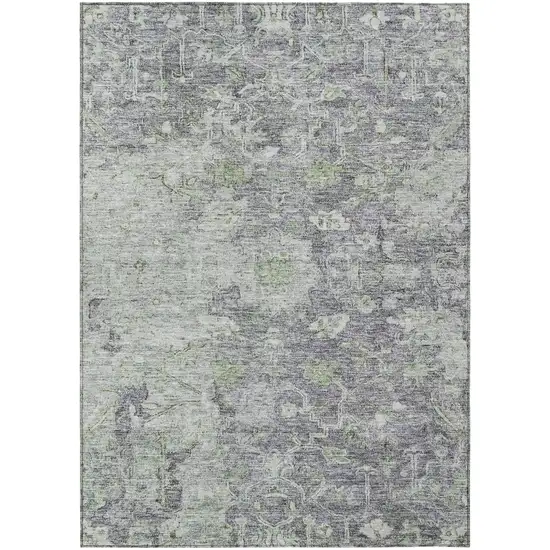 Plum Purple And Olive Green Oriental Washable Indoor Outdoor Area Rug Photo 2