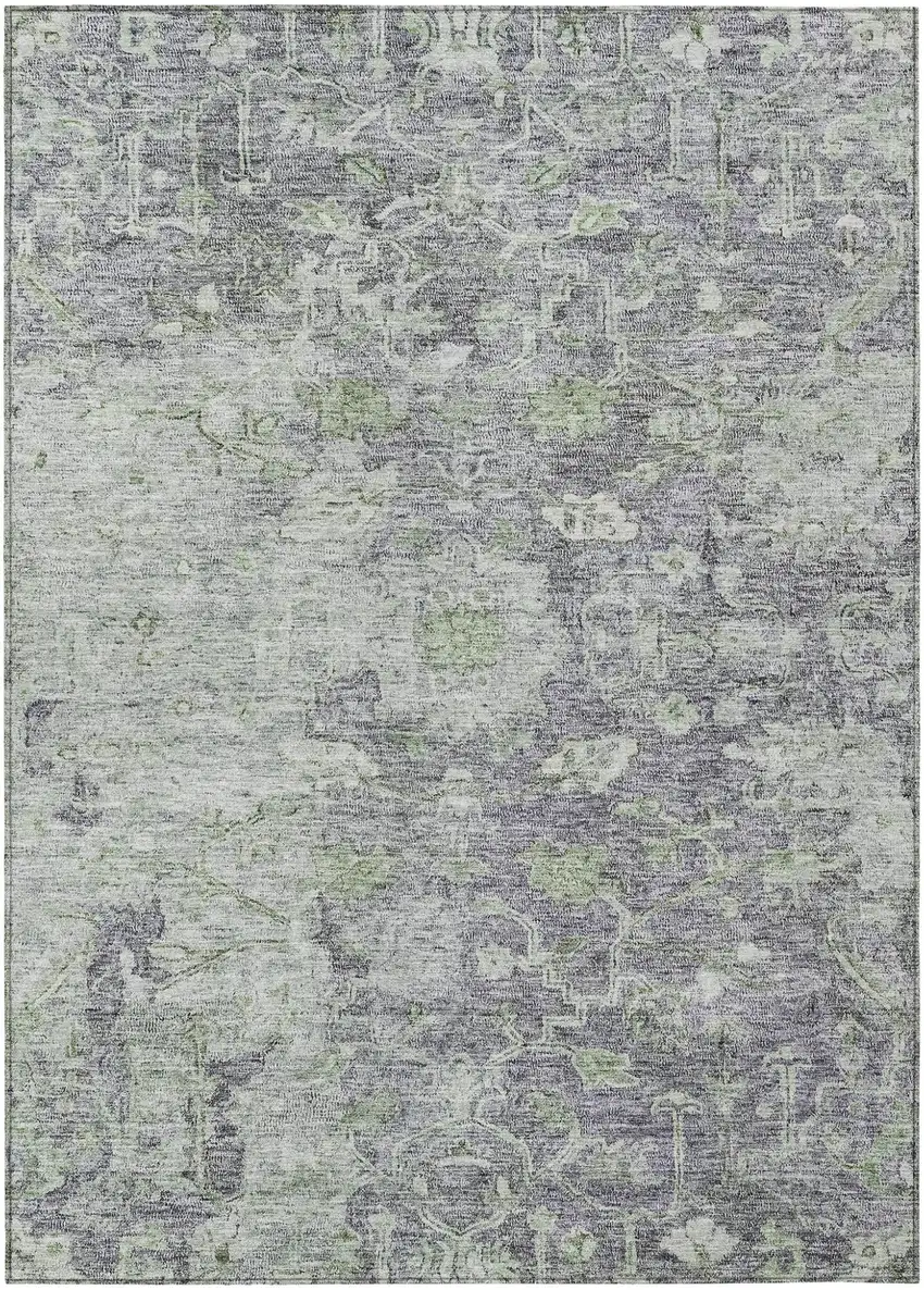 Plum Purple And Olive Green Oriental Washable Indoor Outdoor Area Rug Photo 2