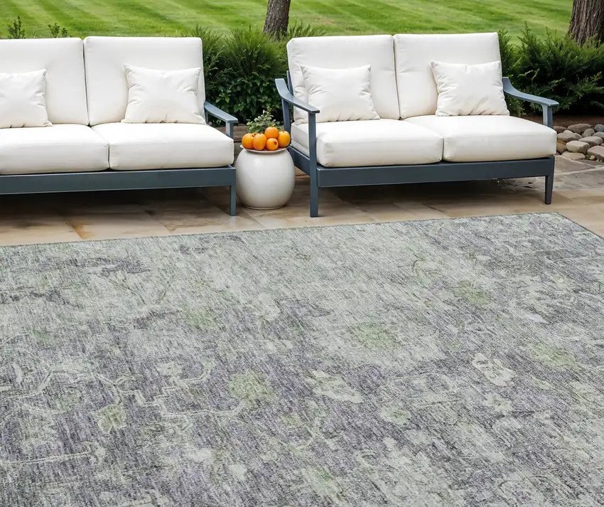 Plum Purple And Olive Green Oriental Washable Indoor Outdoor Area Rug Photo 1