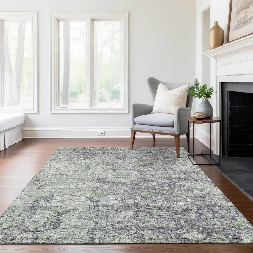 Plum Purple And Olive Green Oriental Washable Indoor Outdoor Area Rug Photo 9