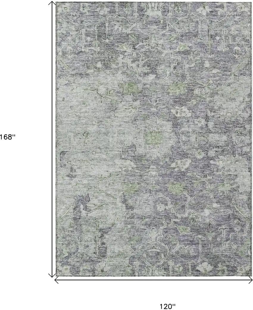 Plum Purple And Olive Green Oriental Washable Indoor Outdoor Area Rug Photo 3