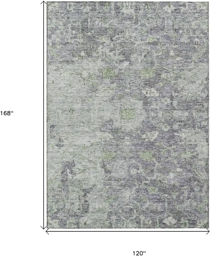 Plum Purple And Olive Green Oriental Washable Indoor Outdoor Area Rug Photo 3
