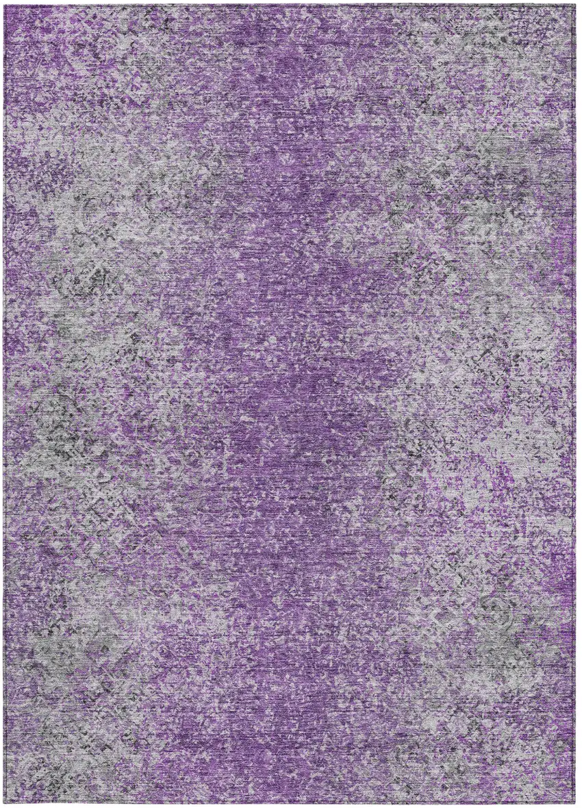 Plum Purple And Silver Oriental Washable Indoor Outdoor Area Rug Photo 6