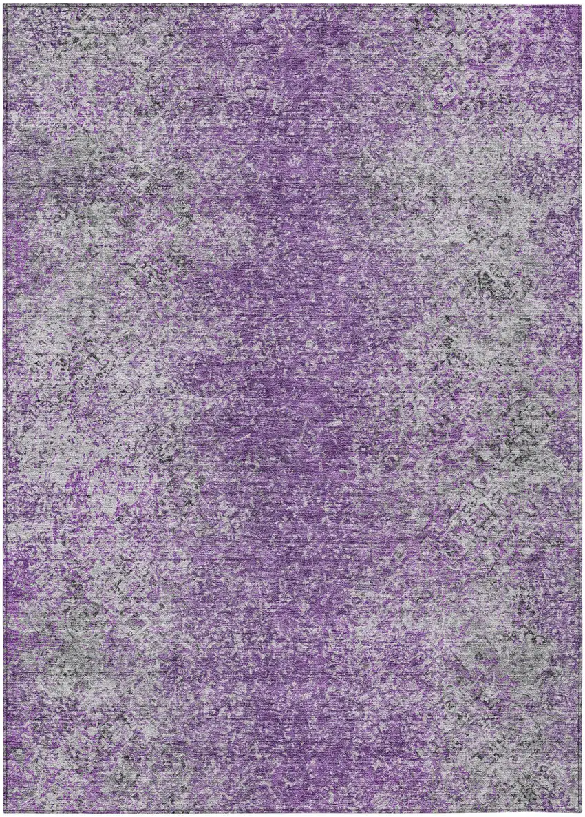 Plum Purple And Silver Oriental Washable Indoor Outdoor Area Rug Photo 2