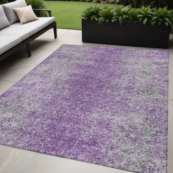 Plum Purple And Silver Oriental Washable Indoor Outdoor Area Rug Photo 1