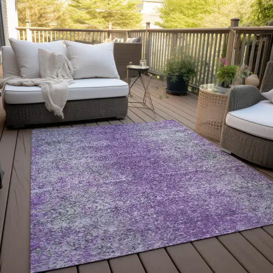 Plum Purple And Silver Oriental Washable Indoor Outdoor Area Rug Photo 9